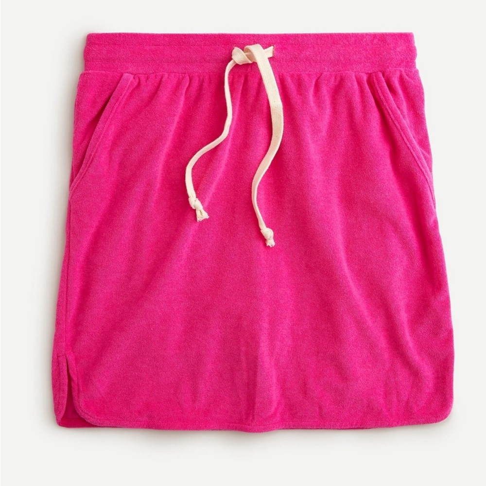 J.Crew Drawstring Skirt In Towel Terry-NWT- Neon Pink- Size MEDIUM